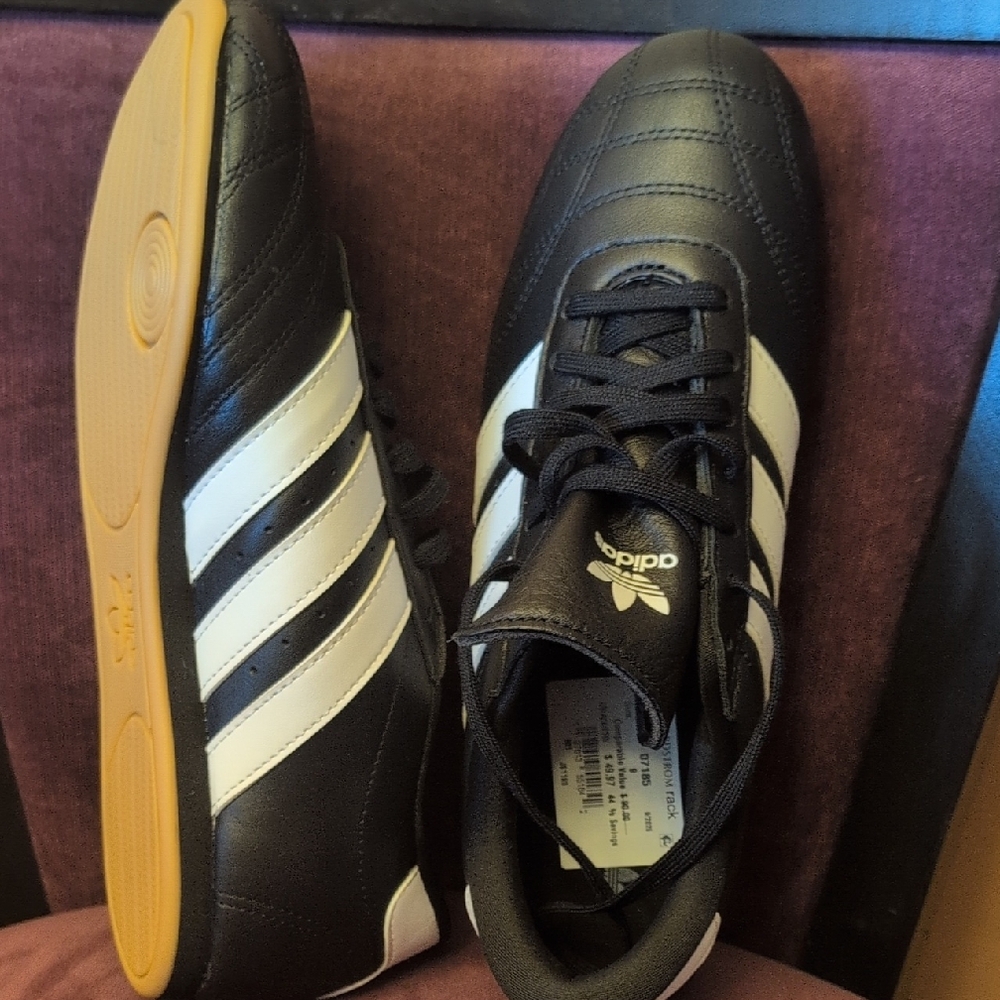 adidas Black and White Indoor Sneakers with Gum Sole